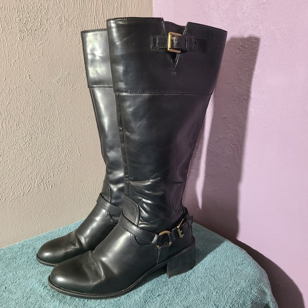 Chaps Rubi Tall Riding Black Knee High Equestrian Boots Buckles Women's 9.5 B